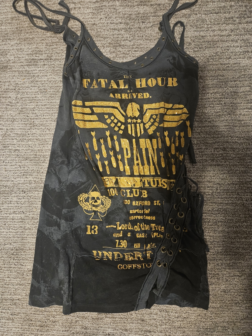 Salvage Mini Dress with Gold Graphic Print